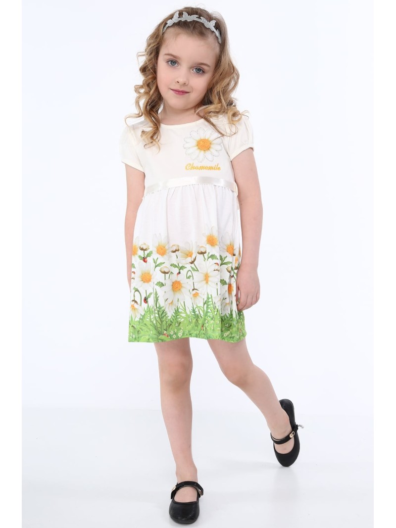 Cream flower dress NDZ8162 - Online store - Boutique